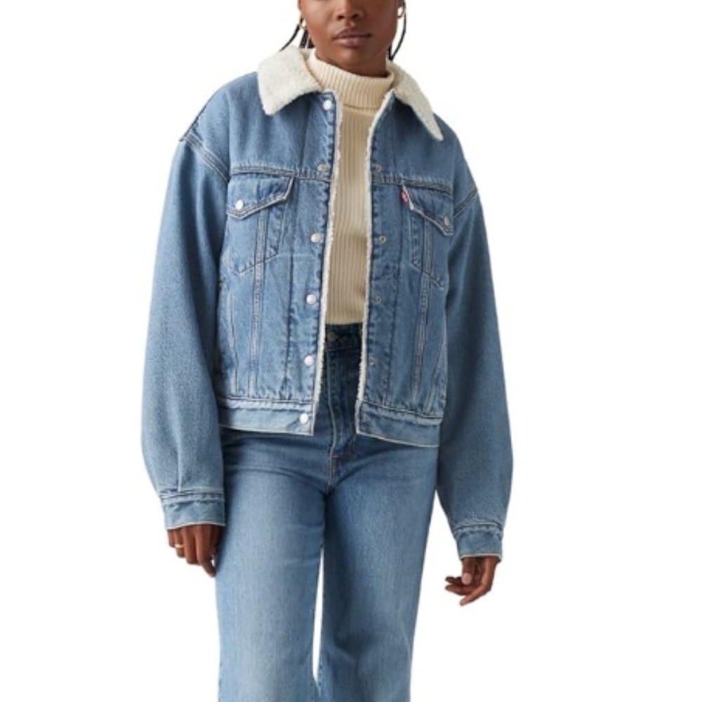 Levi's Women's Blue '90s Trucker Sherpa Lined Trucker Denim Jacket Size S